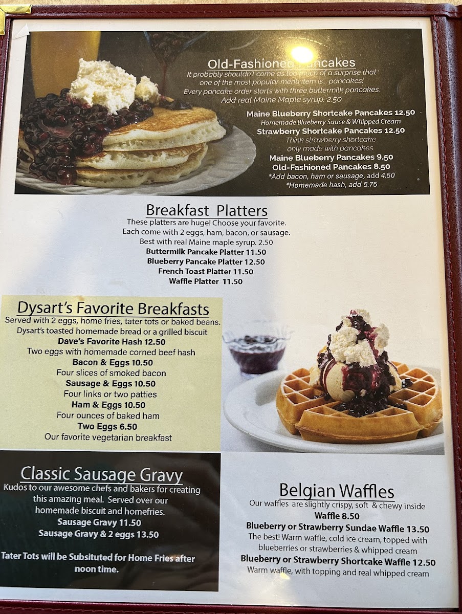 Dysart's Restaurant & Truck Stop Menu - Image 1
